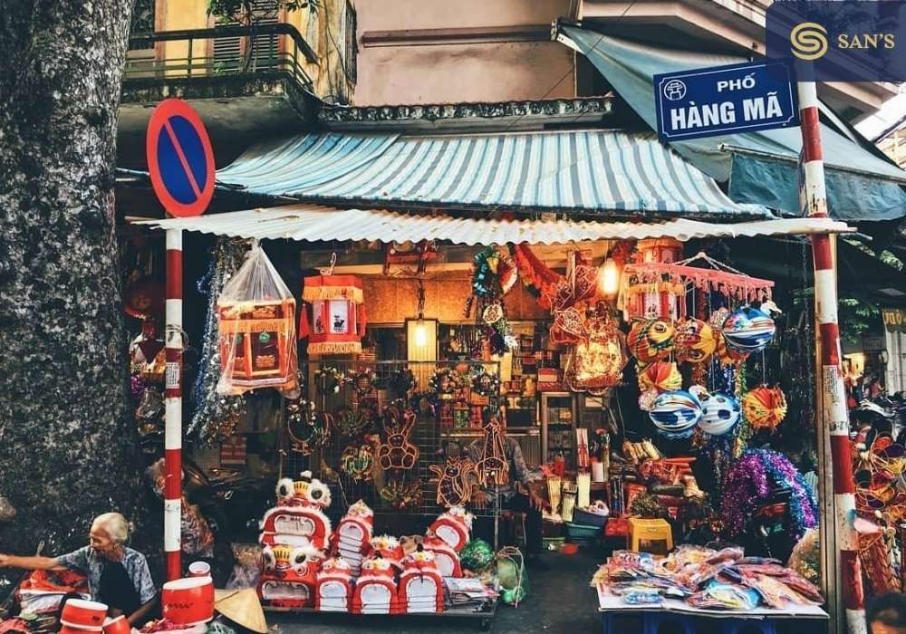 Unique festive items and decorations offered hang ma street hanoi