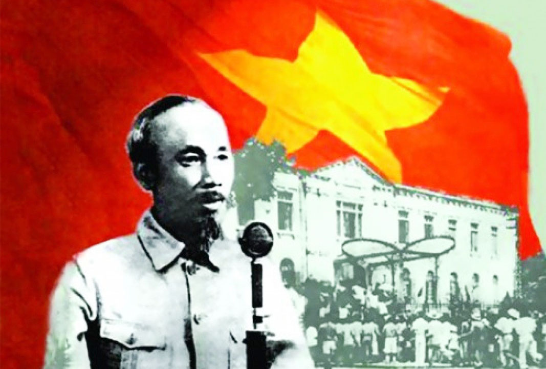 Ho Chi Minh read the declaration of independence giving birth to the Democratic Republic of Vietnam.