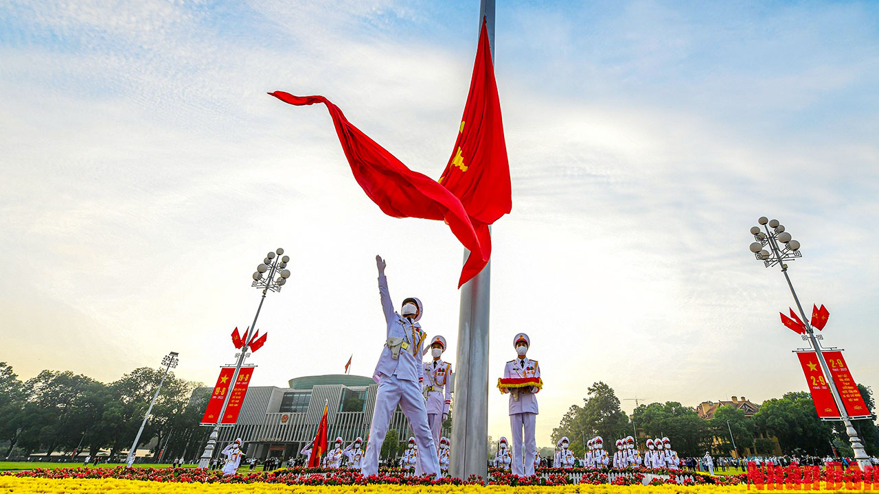 Flag raising ceremony at Ba Dinh Square