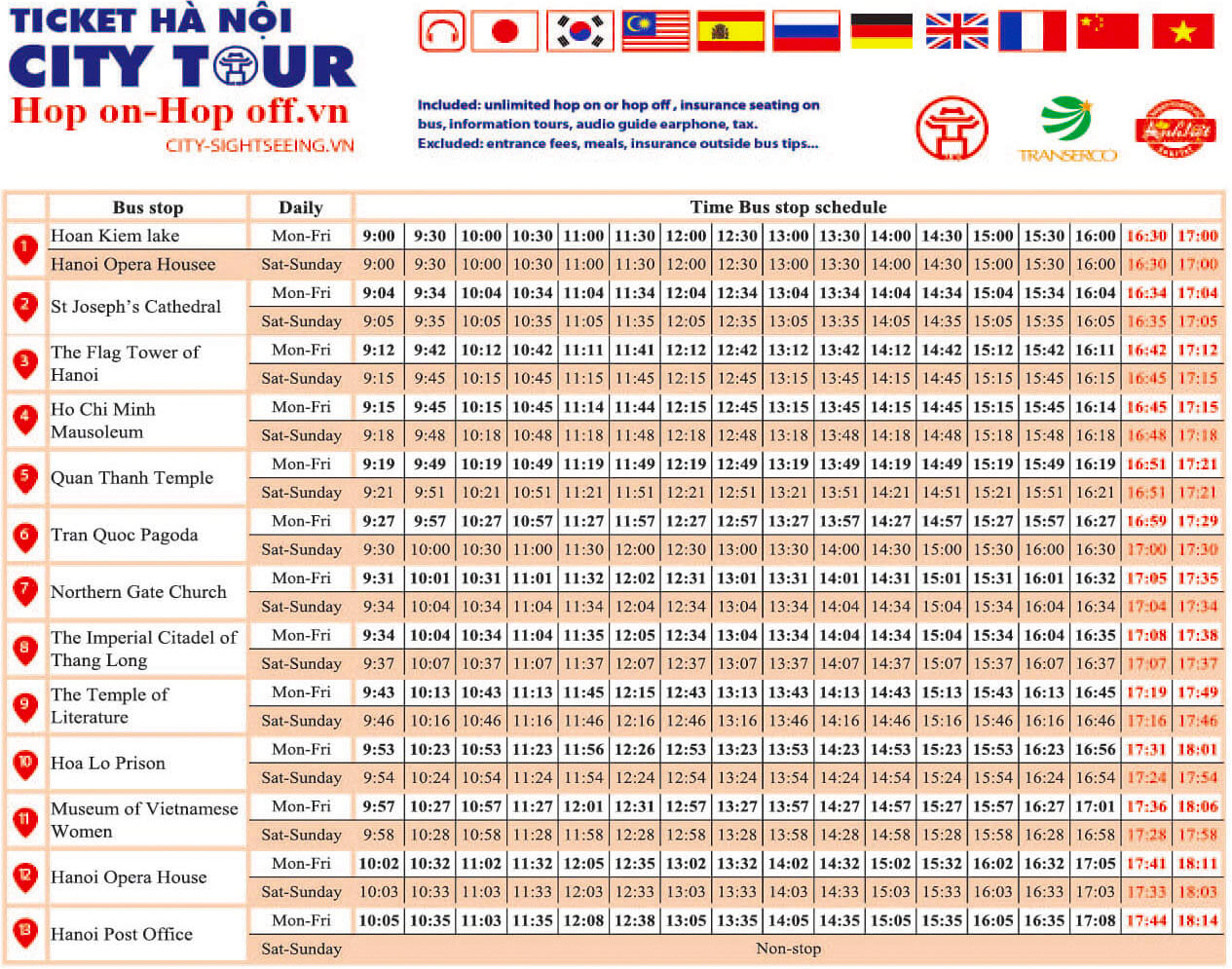 Hop-On Hop-Off Bus Tickets Infomation