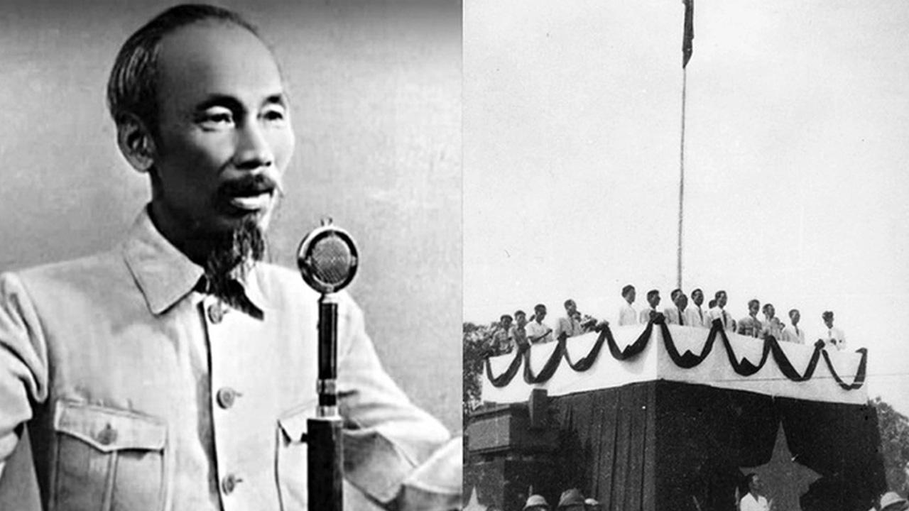 Ho Chi Minh reads the declaration of independence